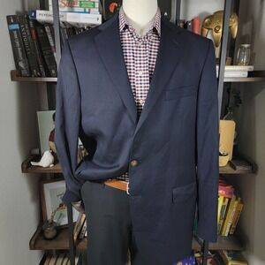 Hart Schaffner Marx Men's Sport Coat Blazer Two Button Deep Navy Twill Wool 46L‎
